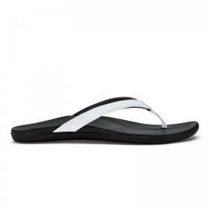 Olukai Ho'ōpio Beach Sandals Dame Hvide Sort Danmark | F8Y-9048