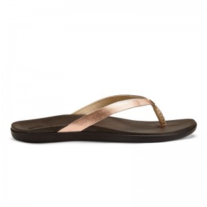 Olukai Ho'ōpio Leather Beach Sandals Dame Kobber Mørkebrune Danmark | N4H-9921