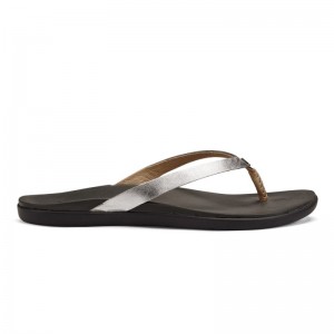 Olukai Ho'ōpio Leather Beach Sandals Dame Sølv Dyb Grå Danmark | R7J-3367