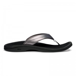 Olukai Ohana Beach Sandals Dame Sølv Sort Danmark | K2X-7007