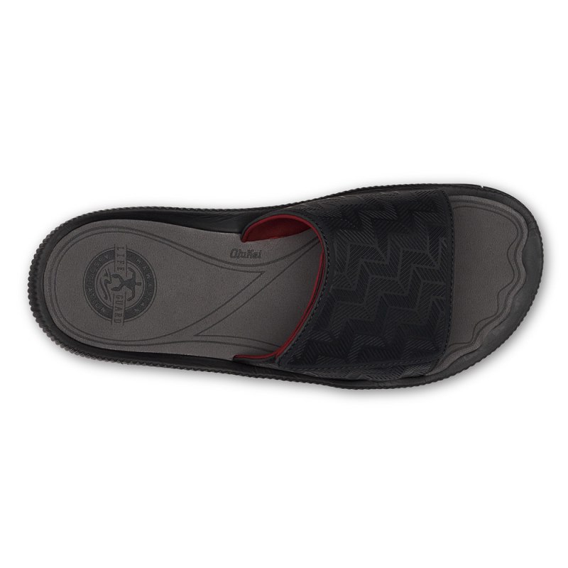 Olukai Awiki 'Olu Beach Sandals Herre Sort Rød Danmark | Q8Z-7726