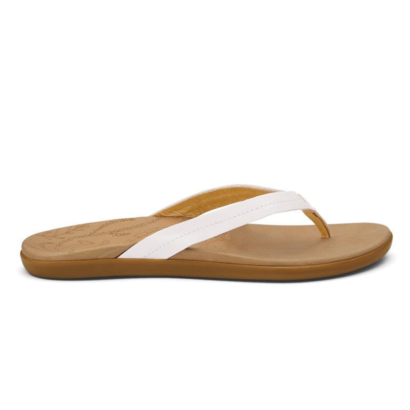 Olukai Honu Beach Sandals Dame Hvide Guld Brune Danmark | E8K-8420