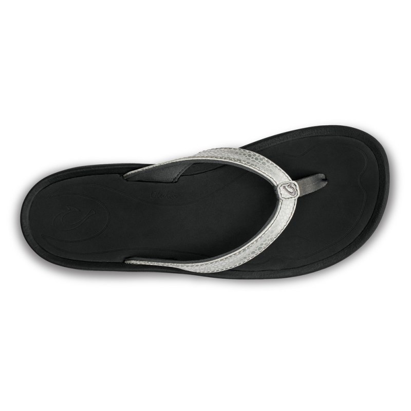 Olukai Kūlapa Kai Beach Sandals Dame Sølv Sort Danmark | I0A-4549