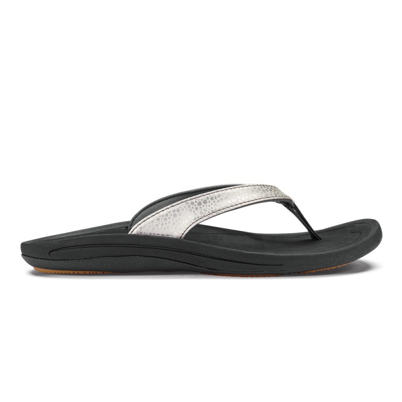 Olukai Kūlapa Kai Beach Sandals Dame Sølv Sort Danmark | I0A-4549