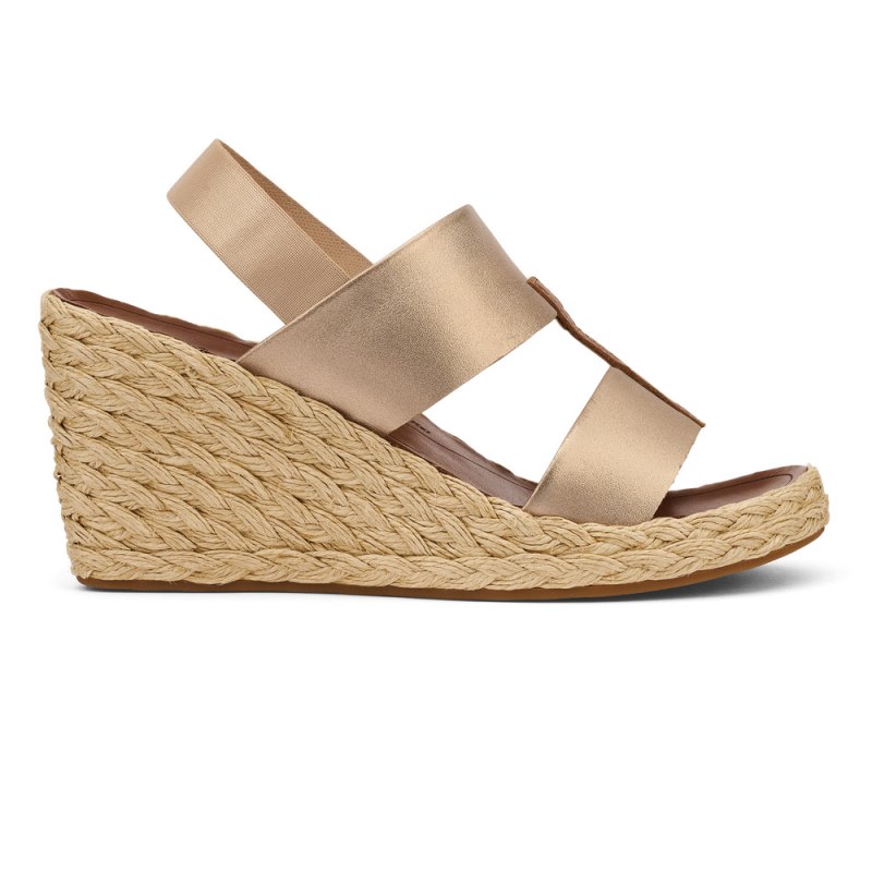 Olukai Lile Wedge Sandaler Dame Guld Brune Danmark | Z1M-2052