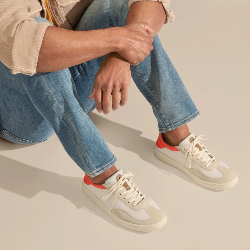 Olukai Pūnini Sneakers Herre Hvide Orange Danmark | K2J-7430