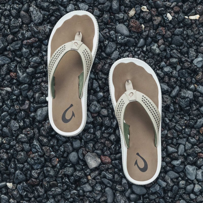 Olukai Ulele Beach Sandals Herre Olivengrøn Hvide Danmark | C9T-5100